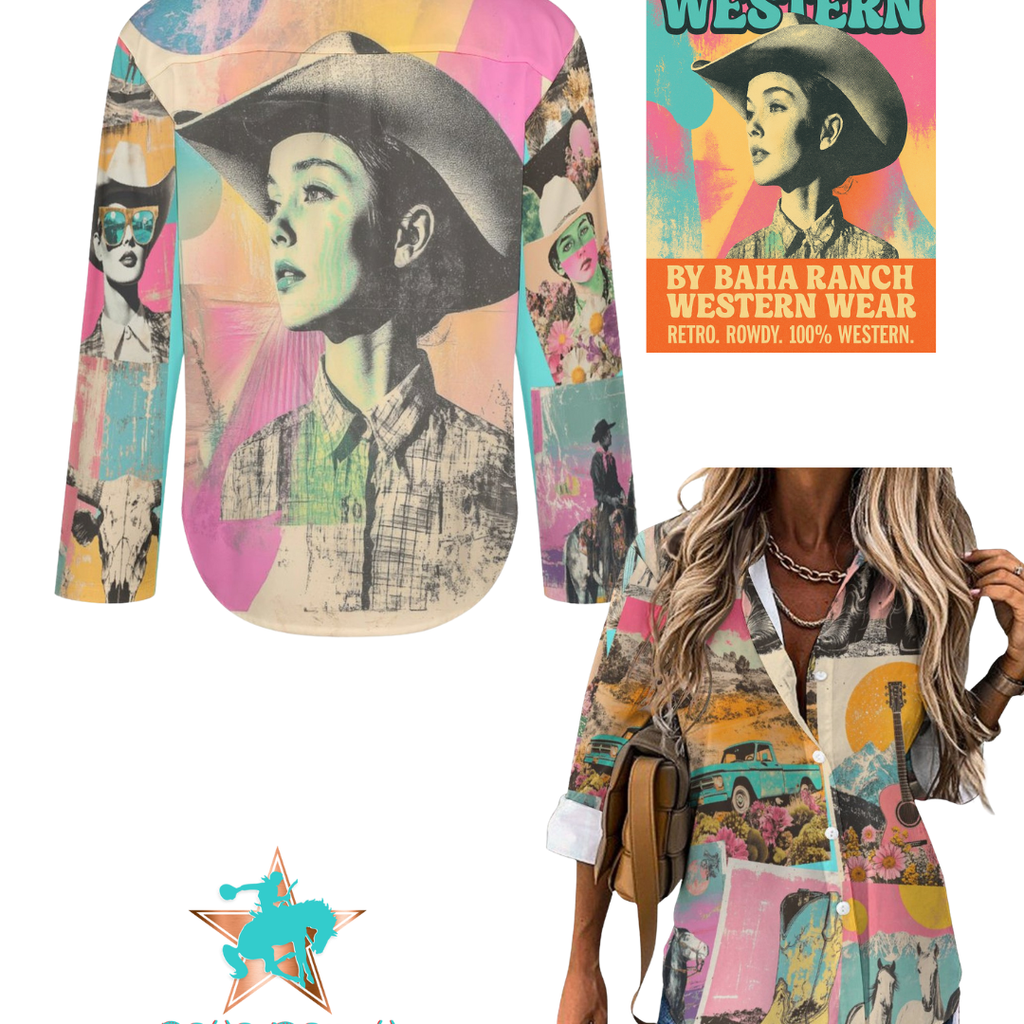 Baha Ranch Dreamgirl Retro Pop Western Vintage Button Up Shirt