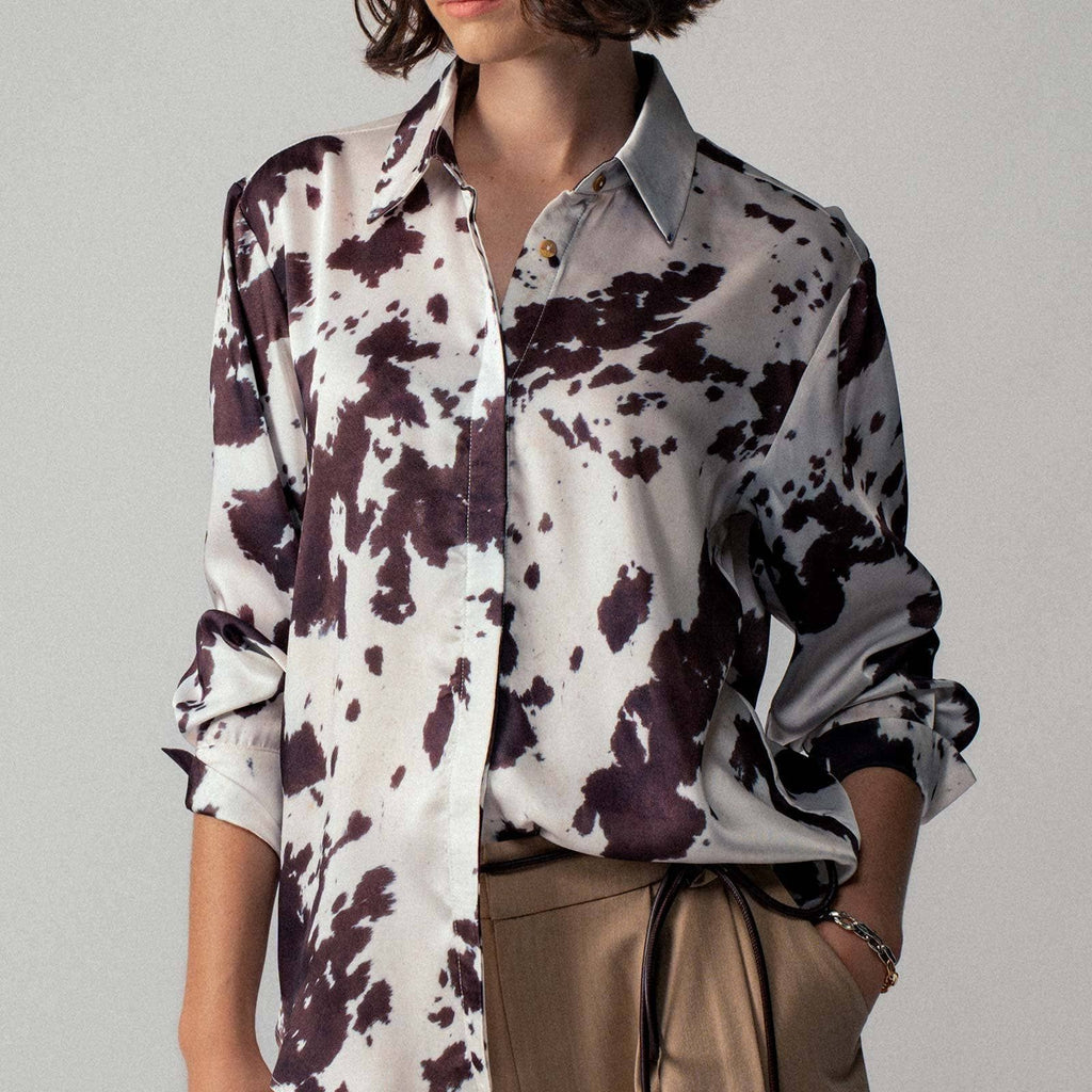 Cowhide Print Western Button Down Shirt