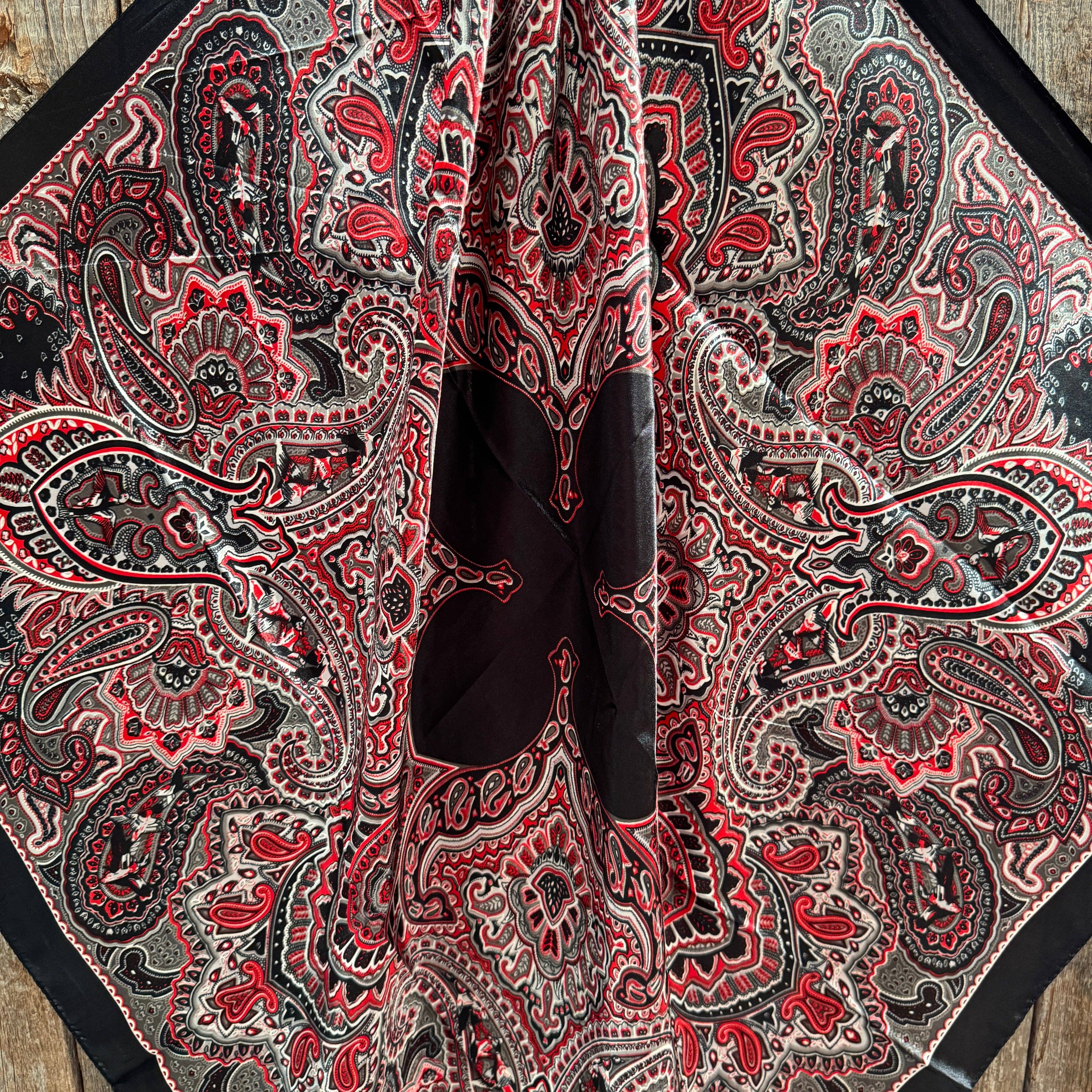 35X35" Black and Red Paisley Wild Rag / Scarf WR3450