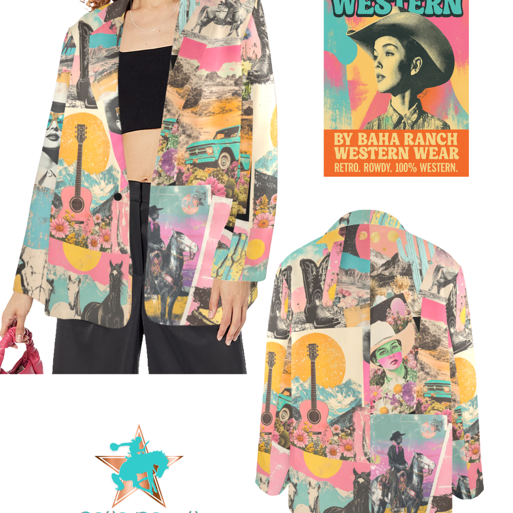 Baha Ranch Retro Pop Western Collage Blazer