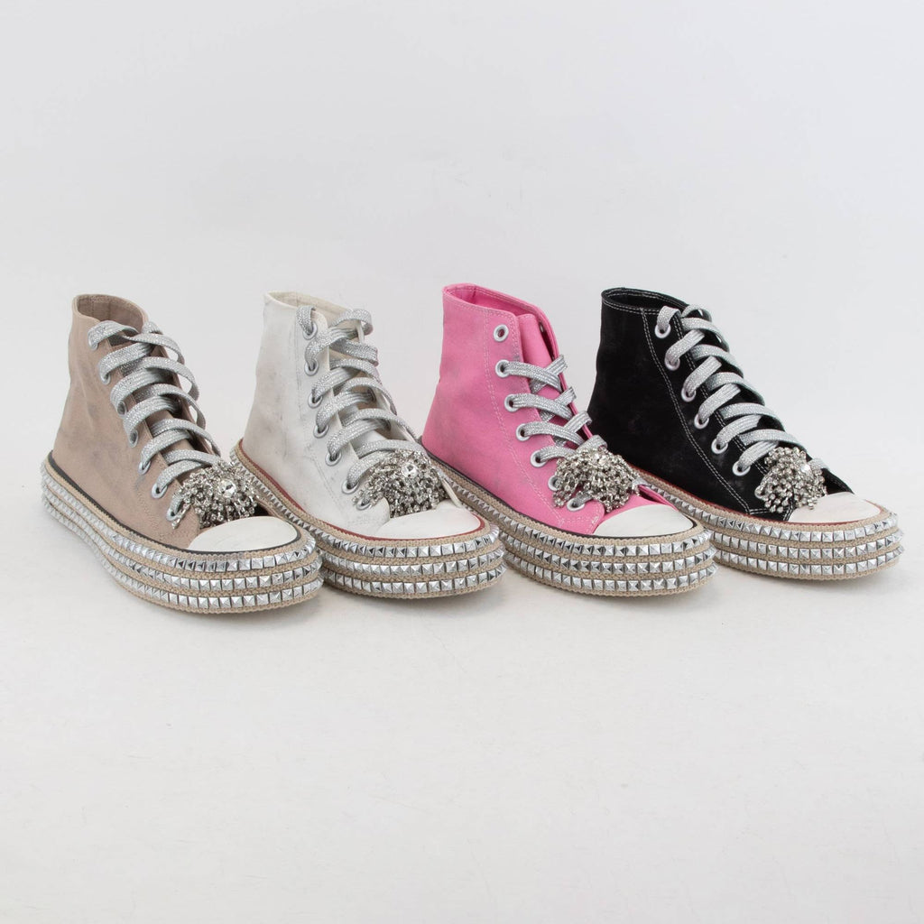 BEDAZZELED DECOR ROCKSTUD PLATFORM HIGH TOP SNEAKERS