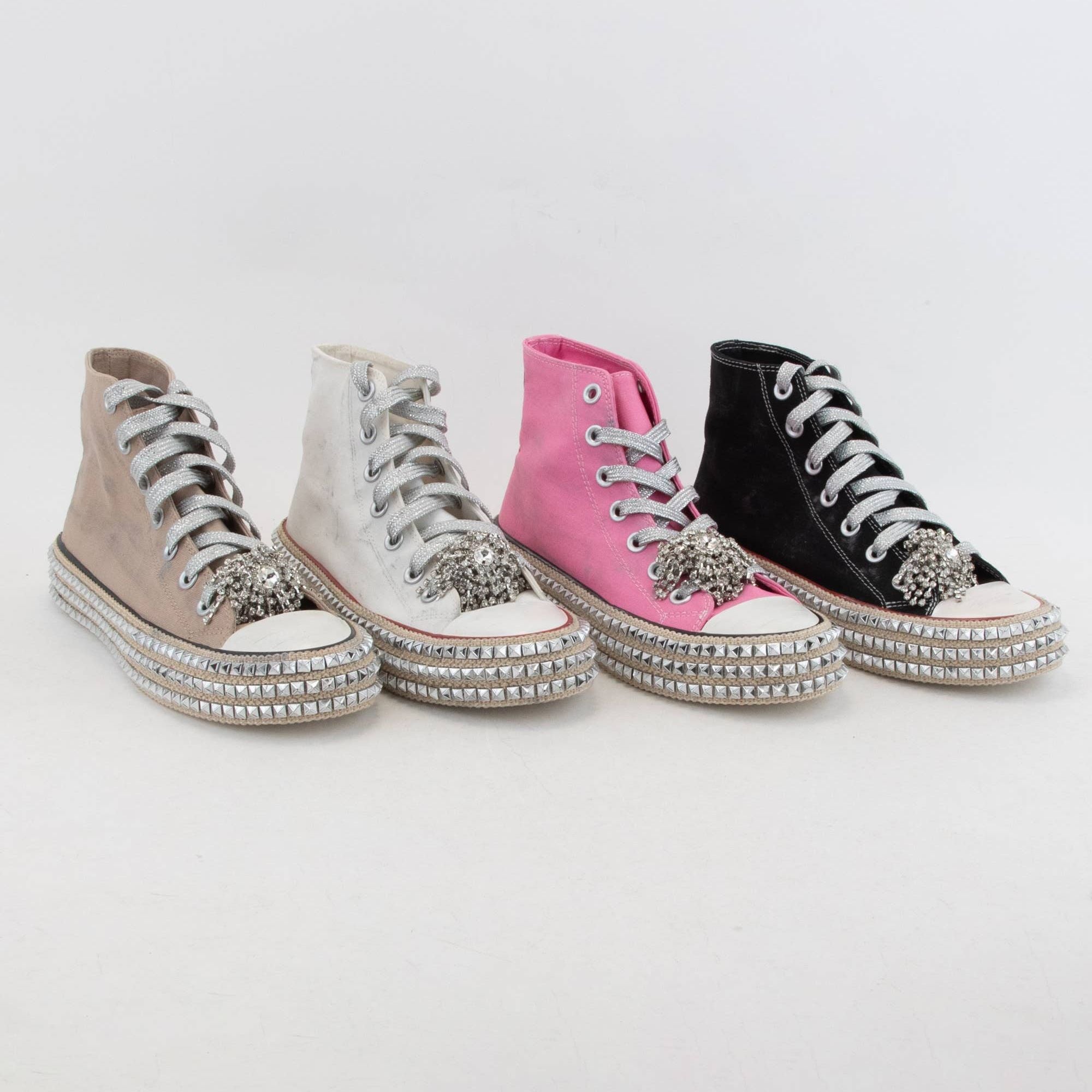 BEDAZZELED DECOR ROCKSTUD PLATFORM HIGH TOP SNEAKERS