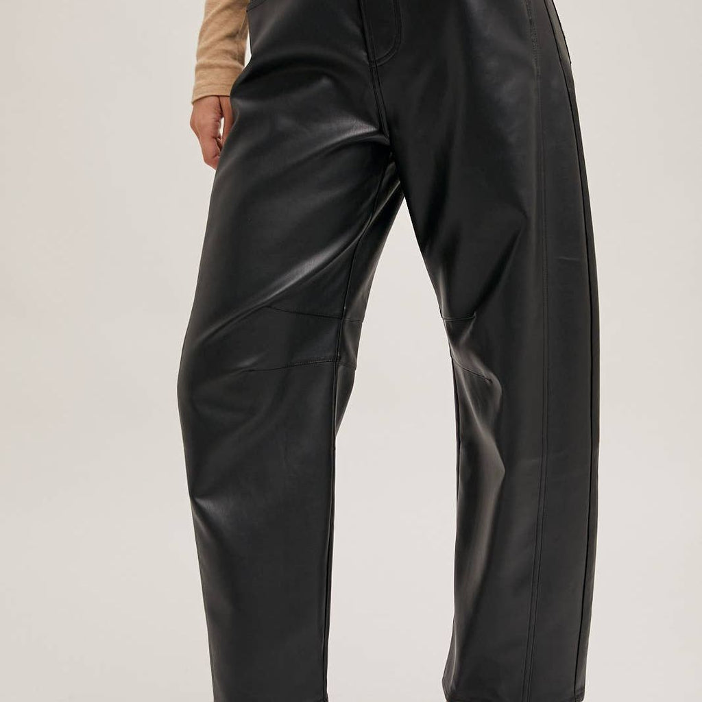 VEGAN LEATHER BARREL PANTS