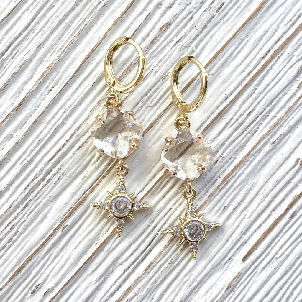 Crystal star earrings hoop boutique salon jewelry