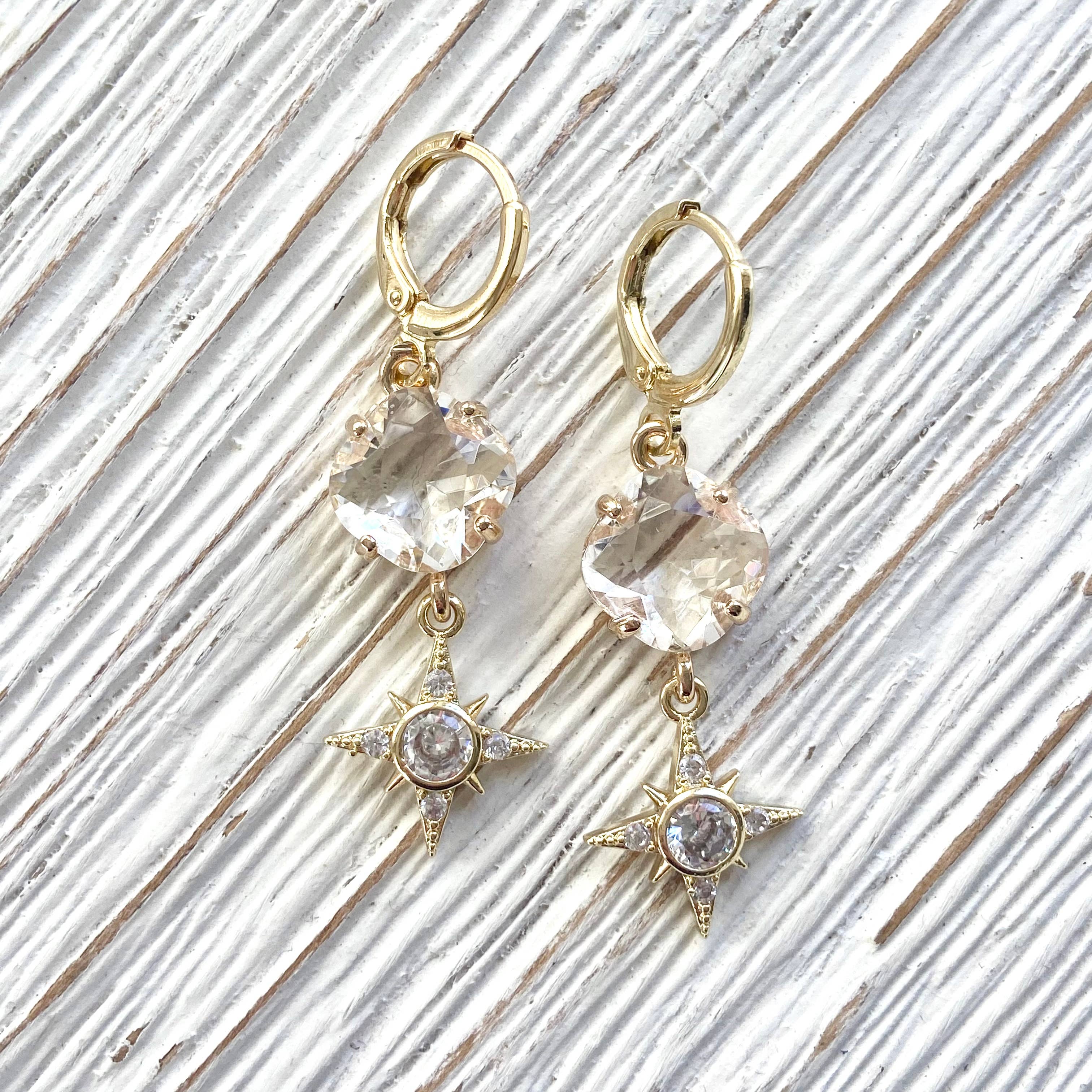 Crystal star earrings hoop boutique salon jewelry
