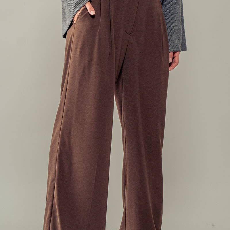 Sophisticated High Rise Front Pleated Wide Leg Trousers