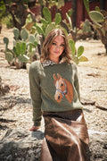 Horse Embroidery Knit Pullover Sweater