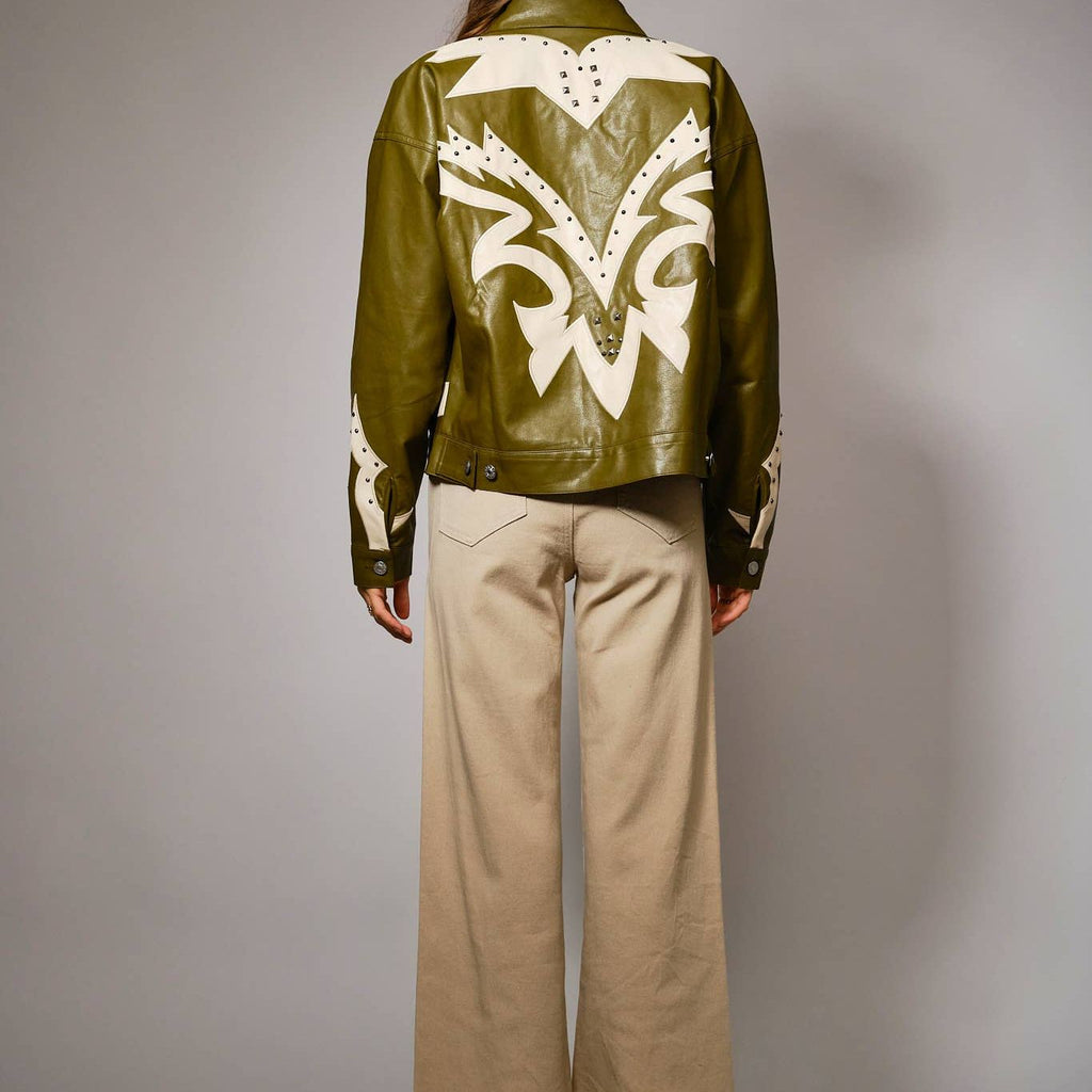 Faux Leather Studded Oversized Zip-Up Jacket