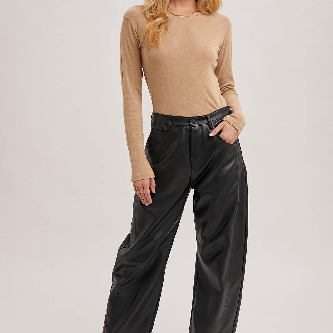 VEGAN LEATHER BARREL PANTS