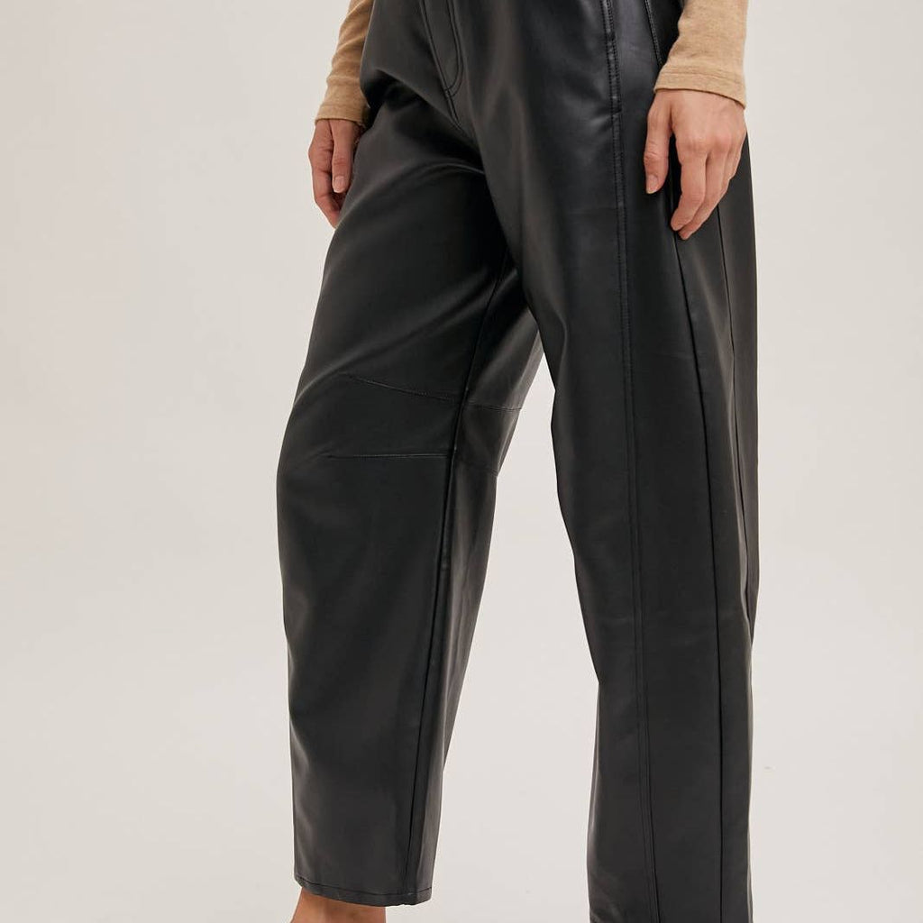 VEGAN LEATHER BARREL PANTS