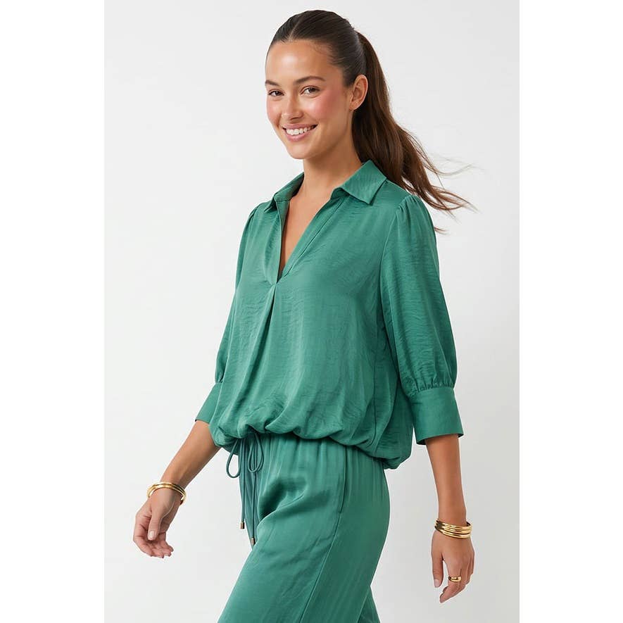Naked Zebra high-low bubble-hem blouse on model