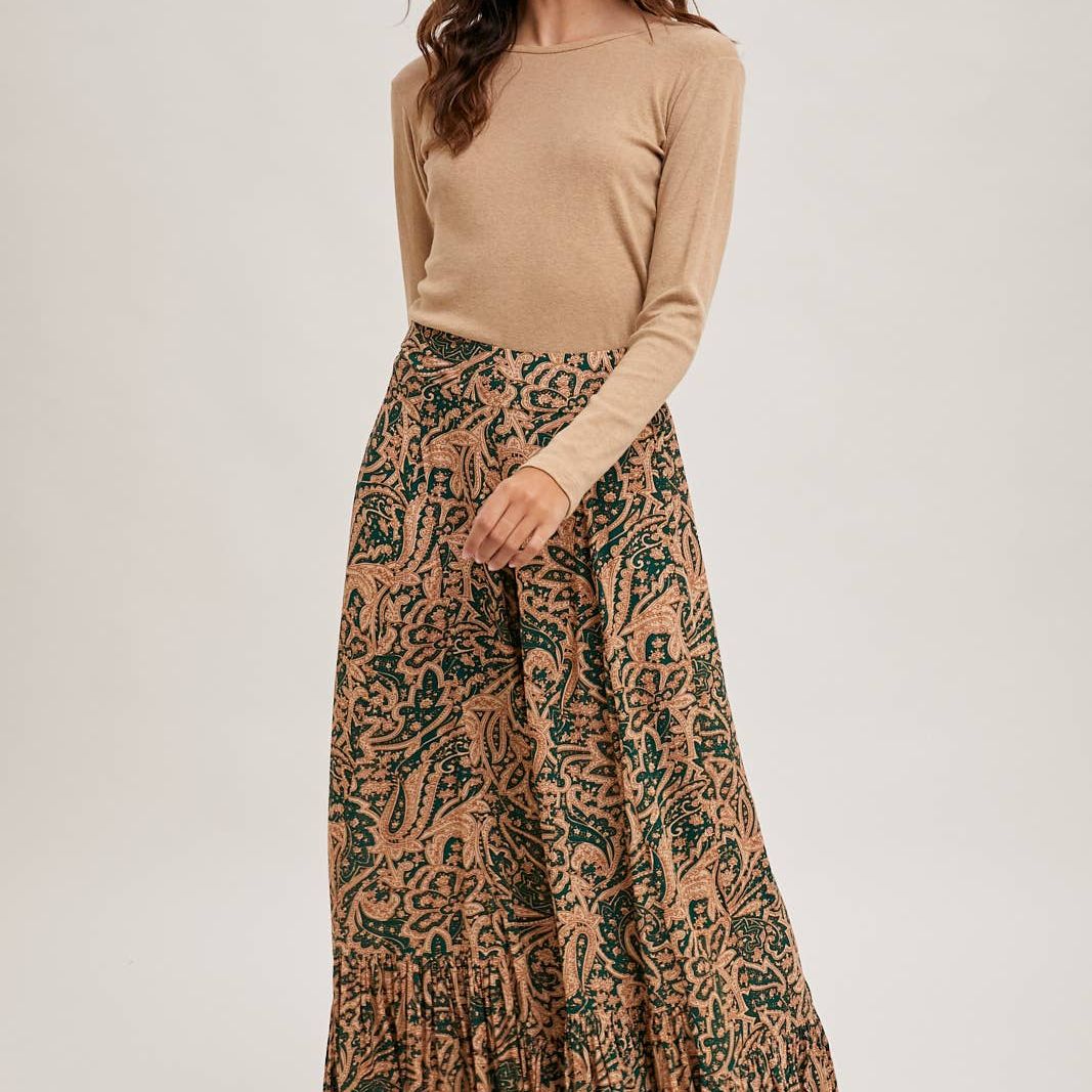 PAISLEY PRINT WIDE RUFFLED PANTS