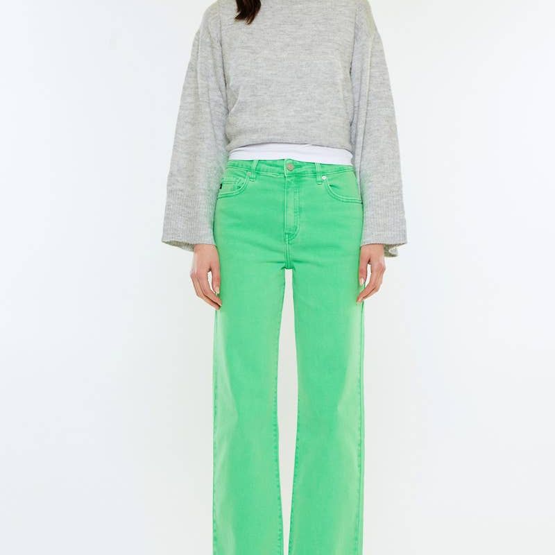 High Rise Slim Wide Leg Neon Green