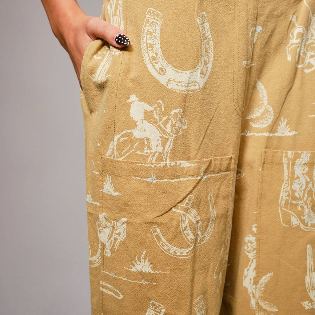 Western Motif Wide Leg Pants