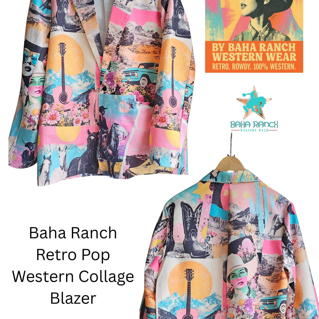 Baha Ranch Retro Pop Western Collage Blazer