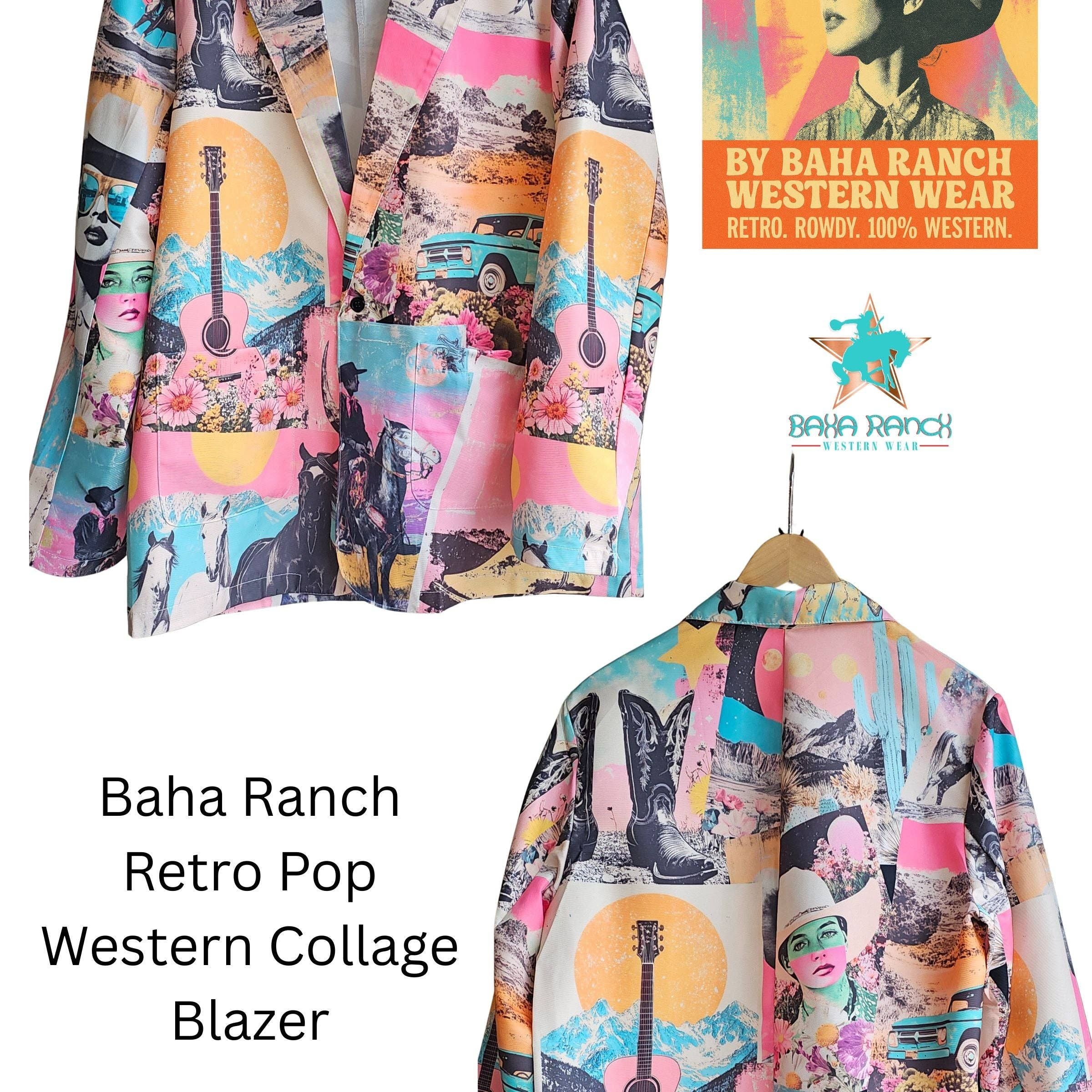 Baha Ranch Retro Pop Western Collage Blazer