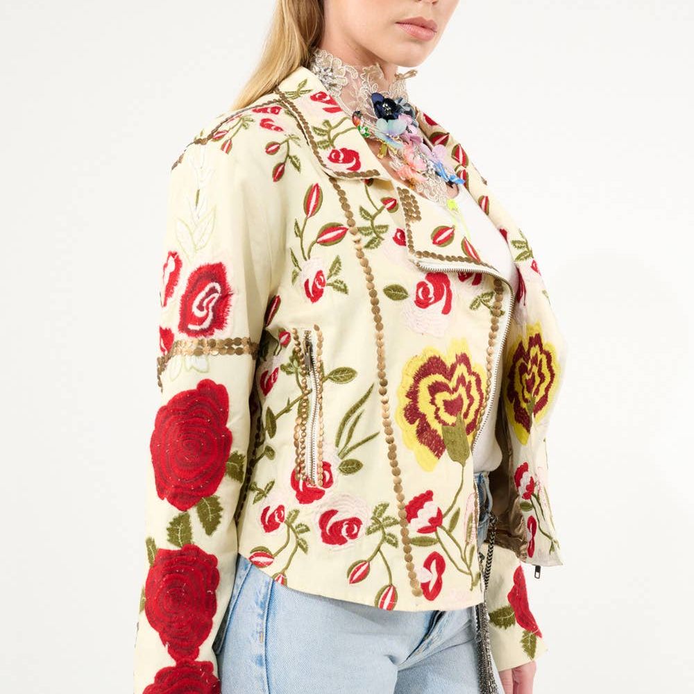 Carmen Embroidered Denim Motorcycle Jacket