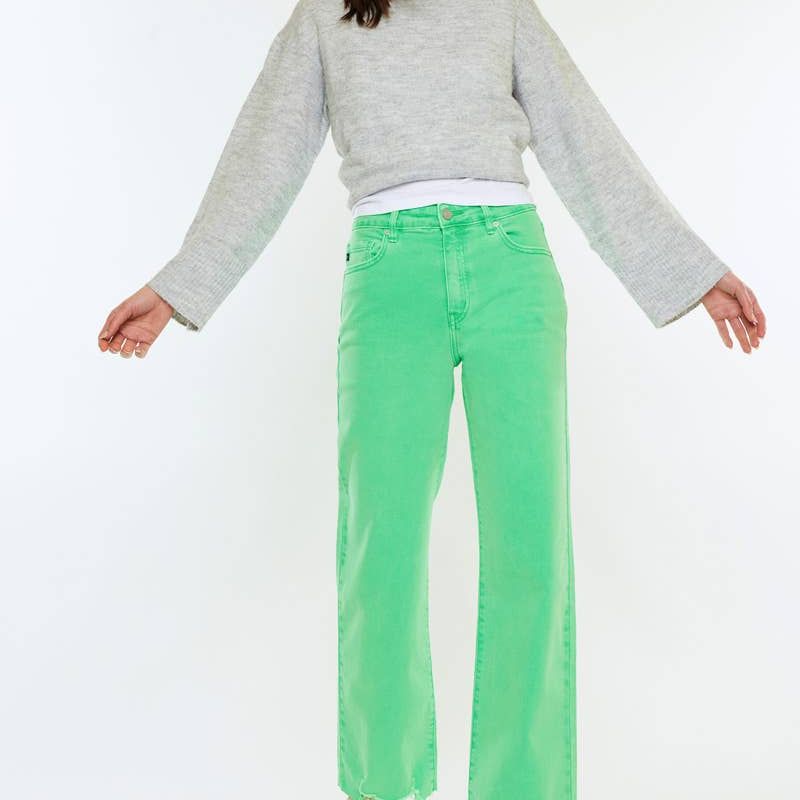 High Rise Slim Wide Leg Neon Green