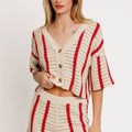 OPEN KNIT BUTTON DOWN SWEATER TOP