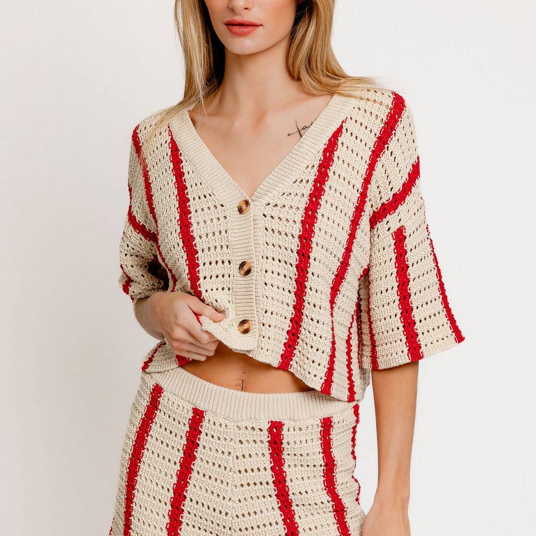 OPEN KNIT BUTTON DOWN SWEATER TOP