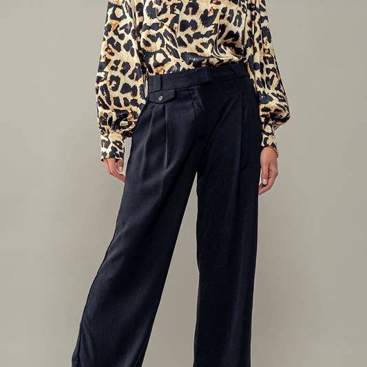 Sophisticated High Rise Front Pleated Wide Leg Trousers