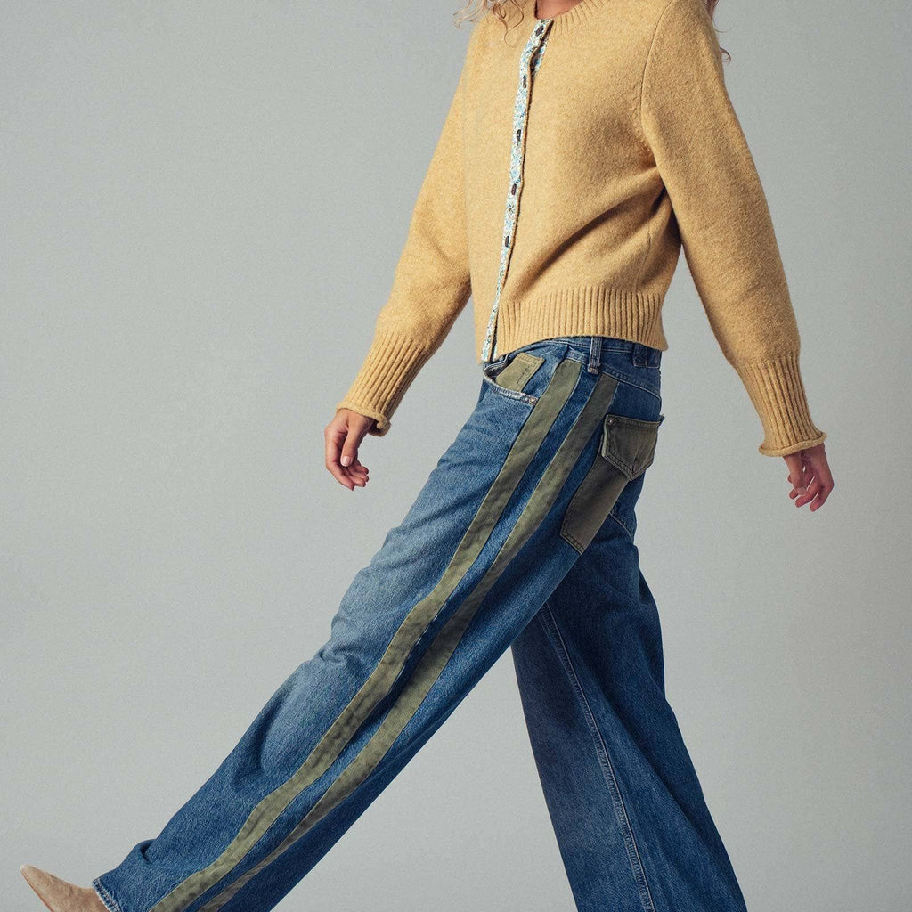 Wide-Leg Utility Stripe Denim Jeans