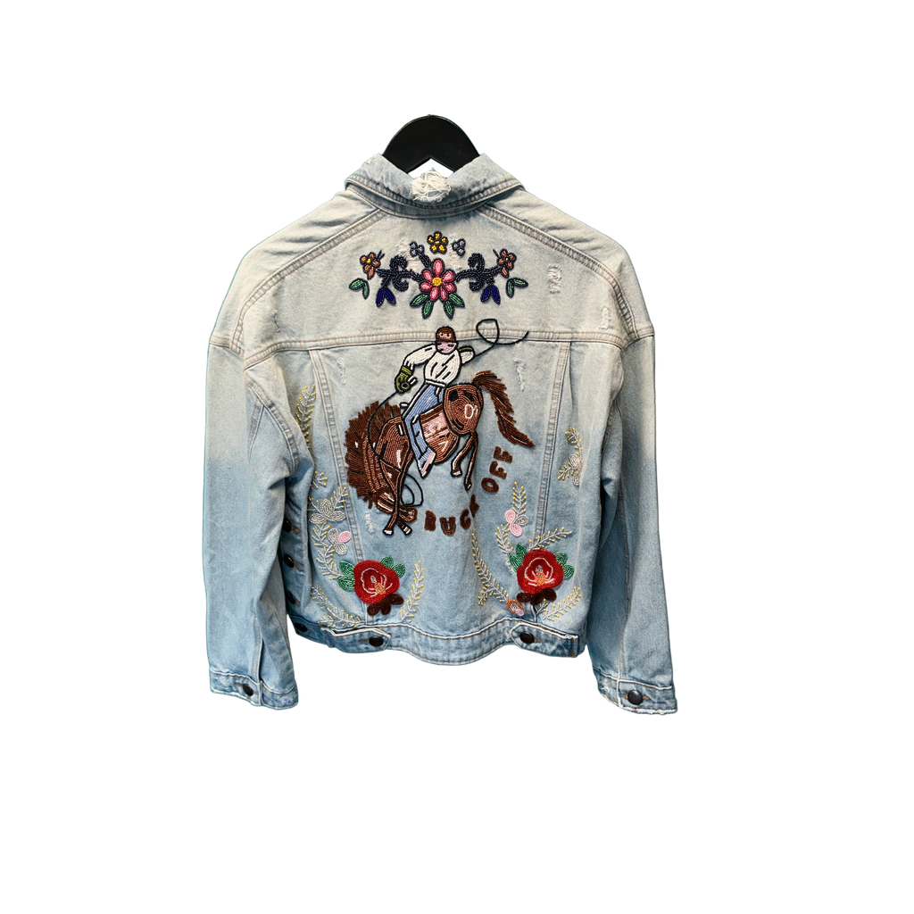 “Buck Off” Beaded Jean Jacket