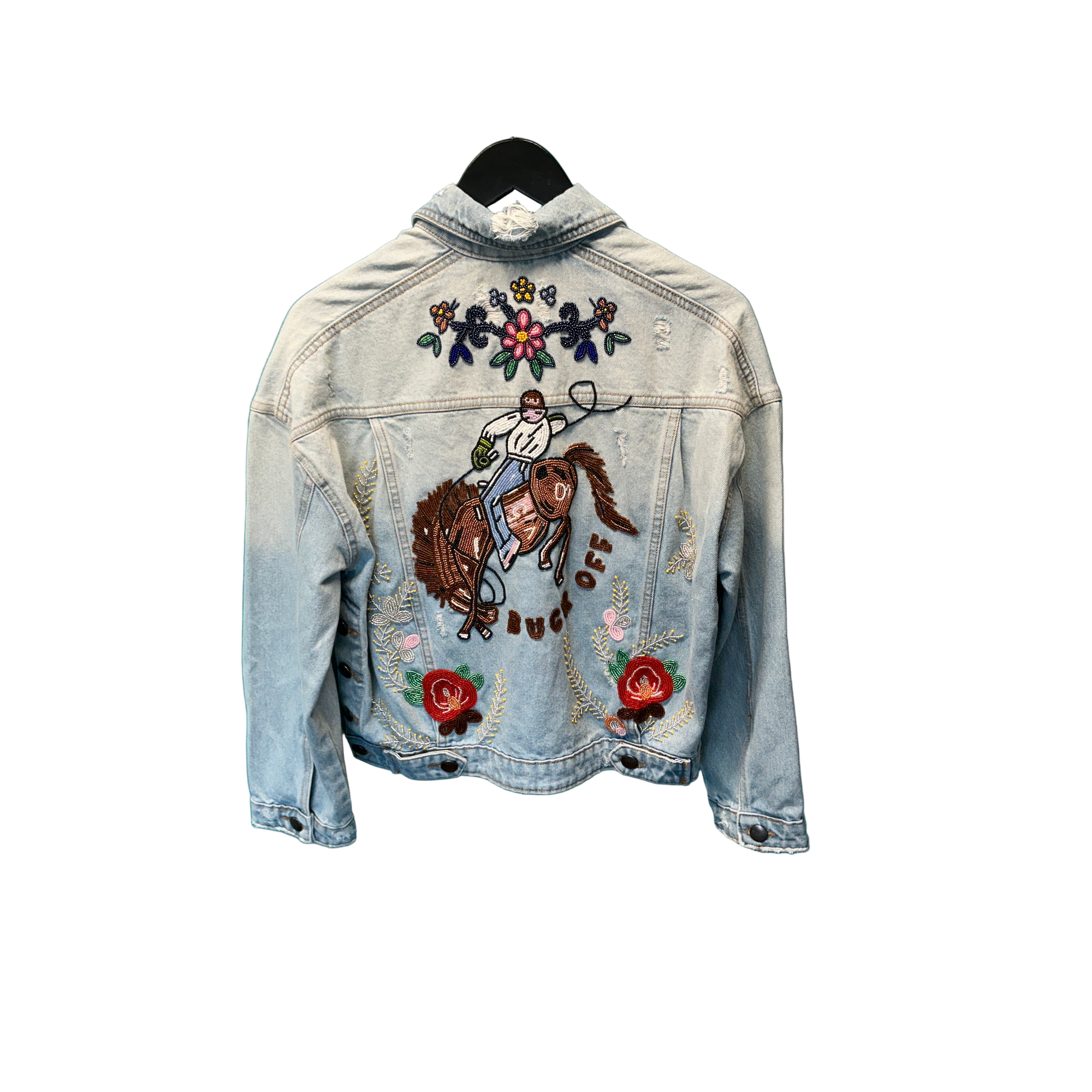 “Buck Off” Beaded Jean Jacket