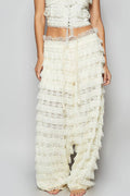 Solid lace trim detail woven wide pants
