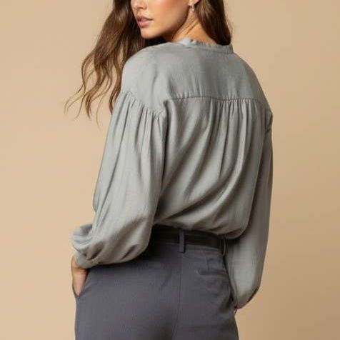 Button-down Blouse With Gathered Neckline