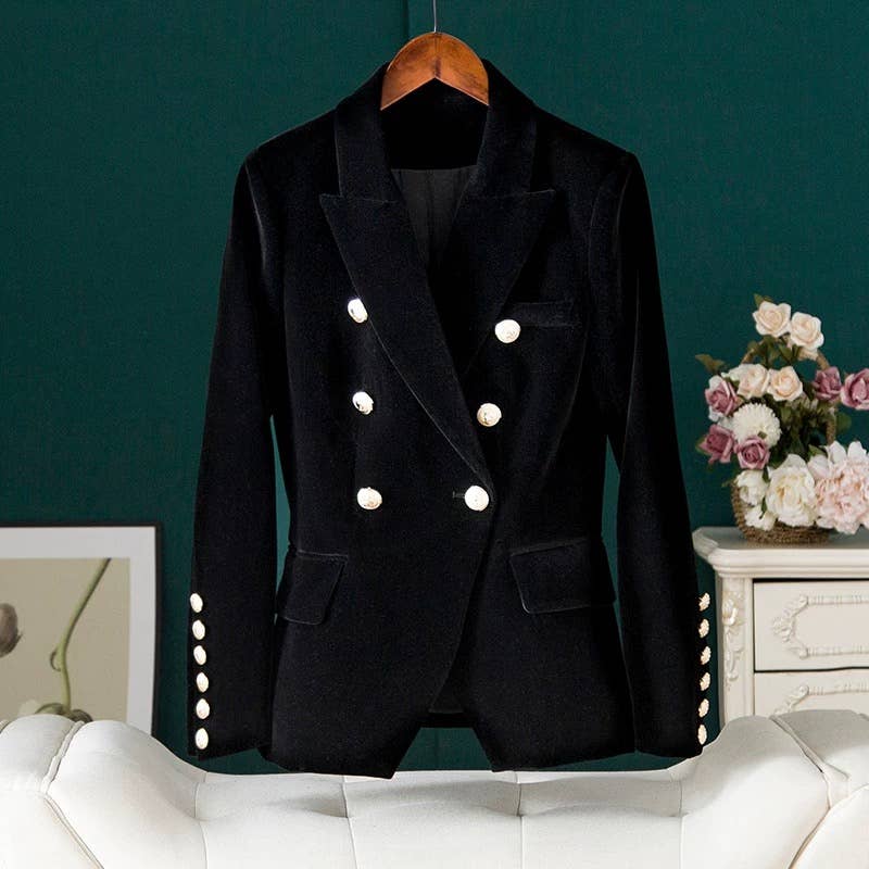 Velvet Double-Breasted Blazer for Women Autumn Winter