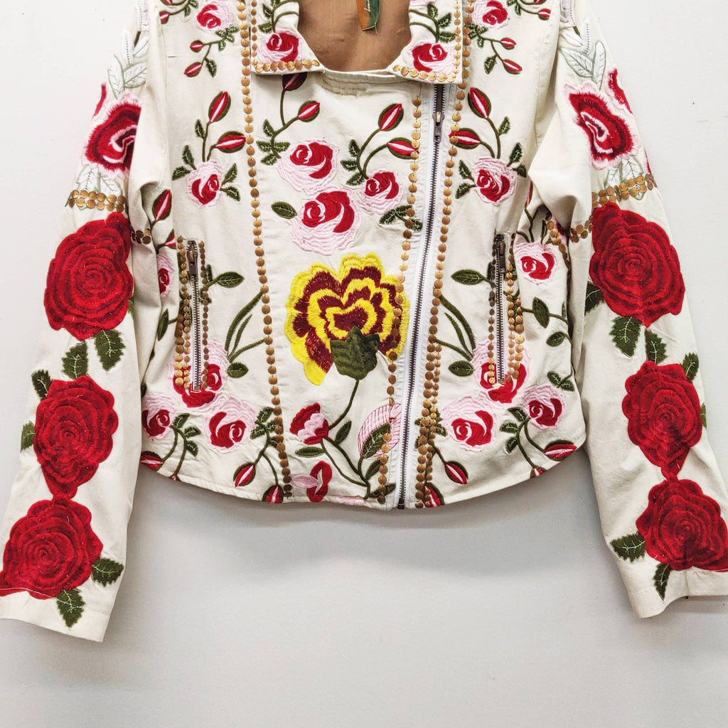 Carmen Embroidered Denim Motorcycle Jacket