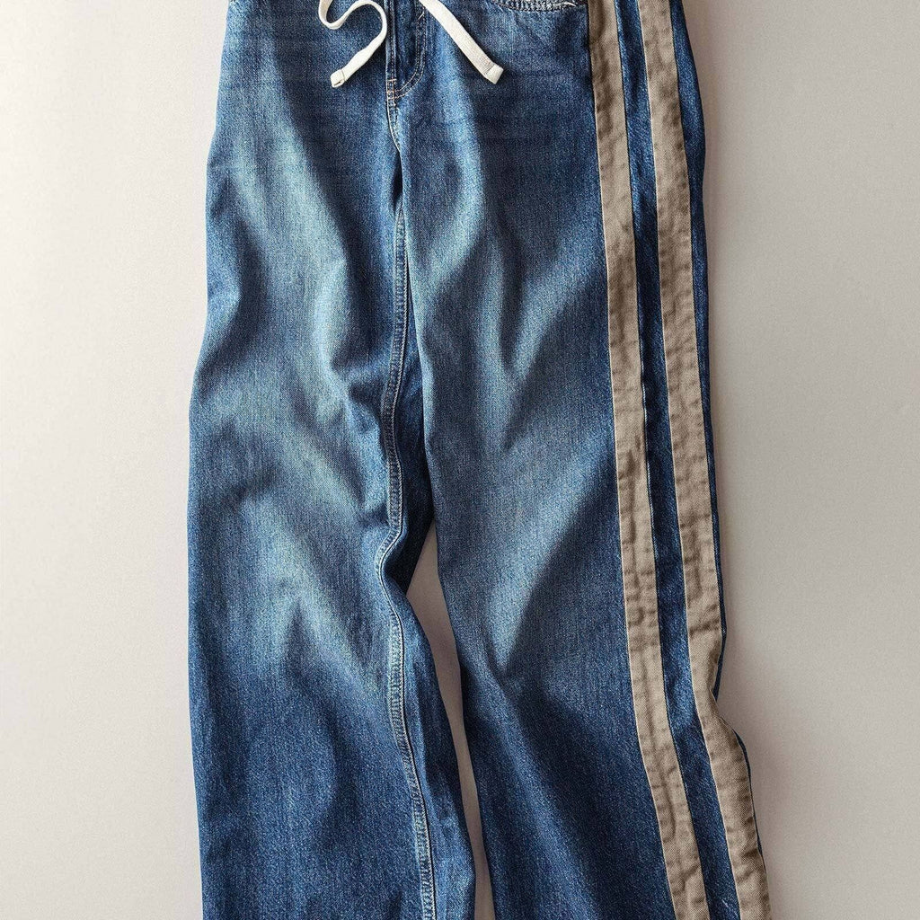 Wide-Leg Utility Stripe Denim Jeans