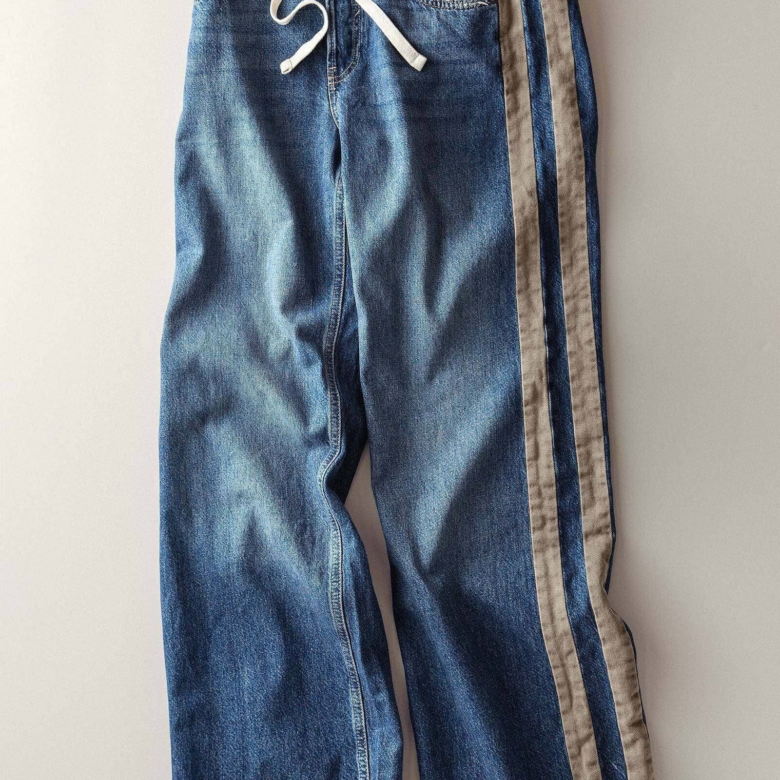 Wide-Leg Utility Stripe Denim Jeans