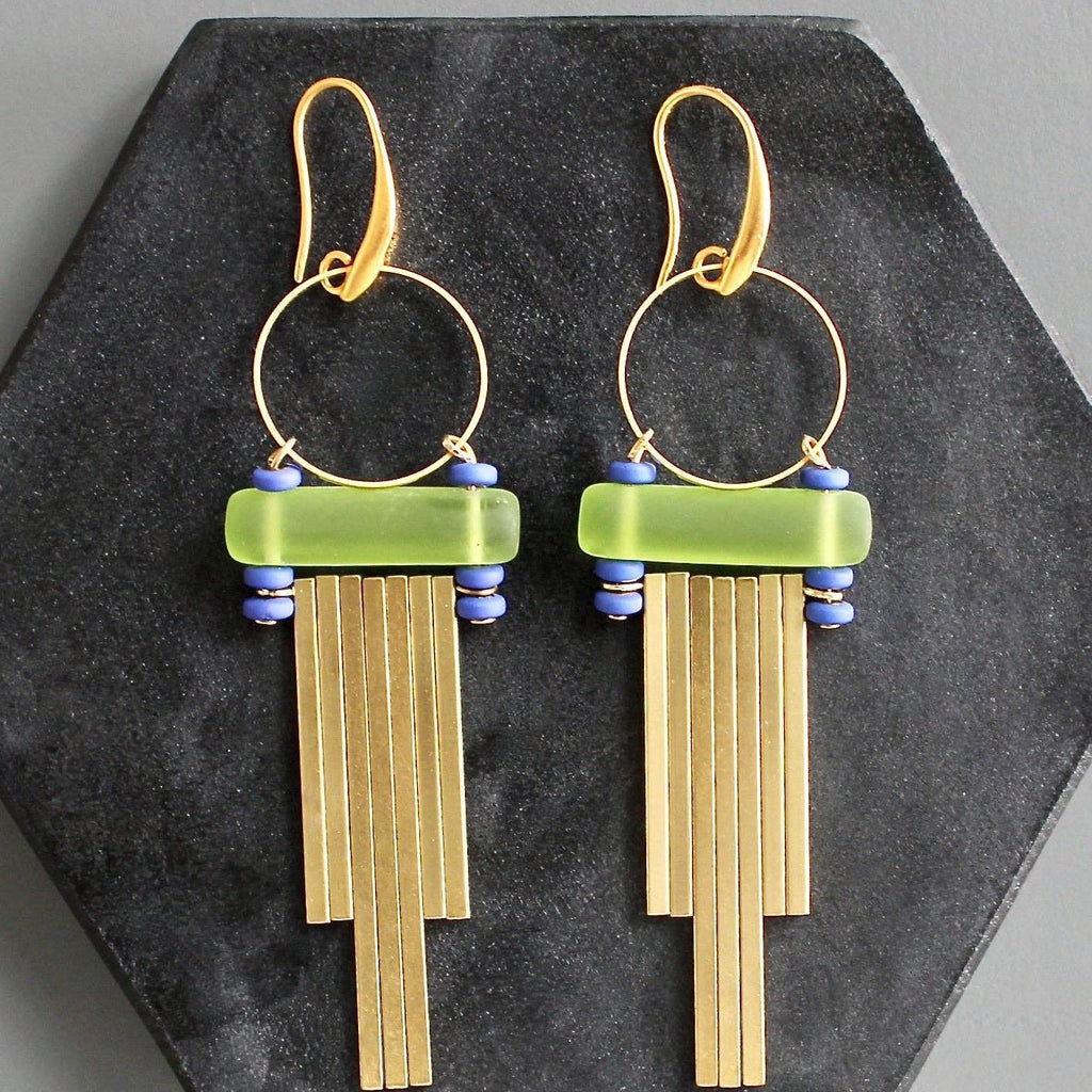 KYLE68 green and cobalt geometric earrings