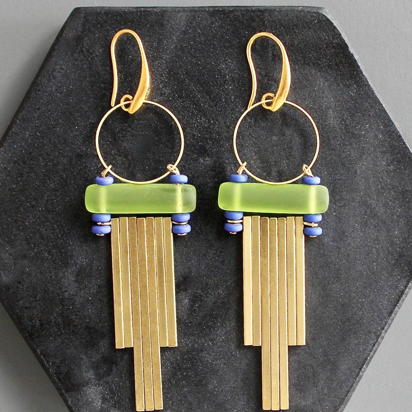 KYLE68 green and cobalt geometric earrings
