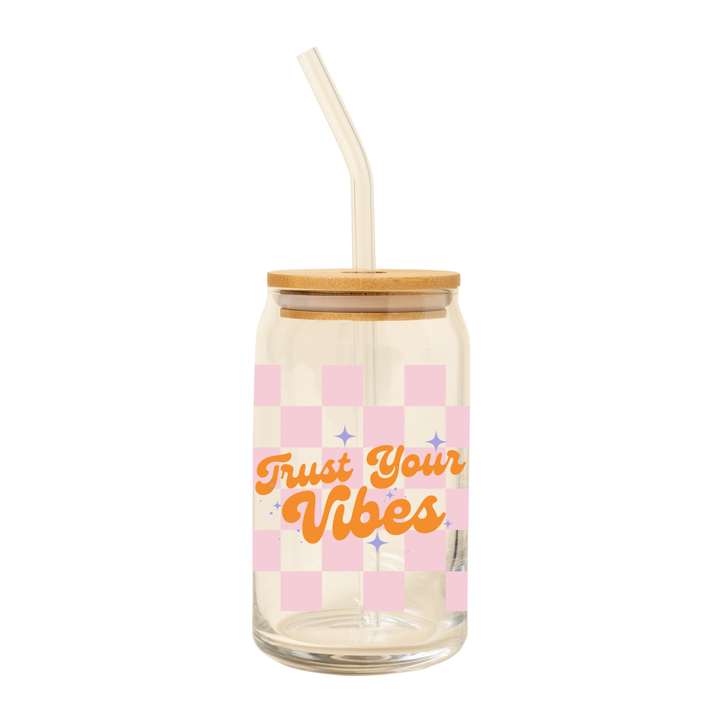 Can Glass w/Lid + Straw