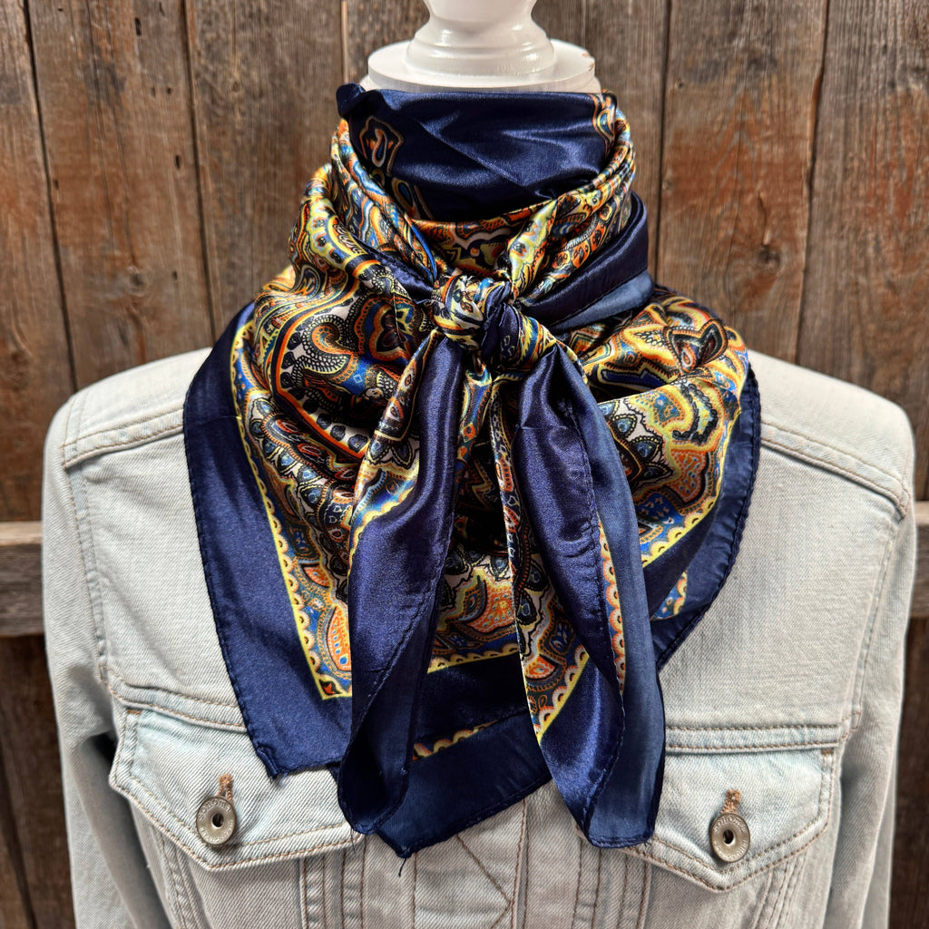 35X35" Blue and Orange Paisley Wild Rag / Scarf WR3449