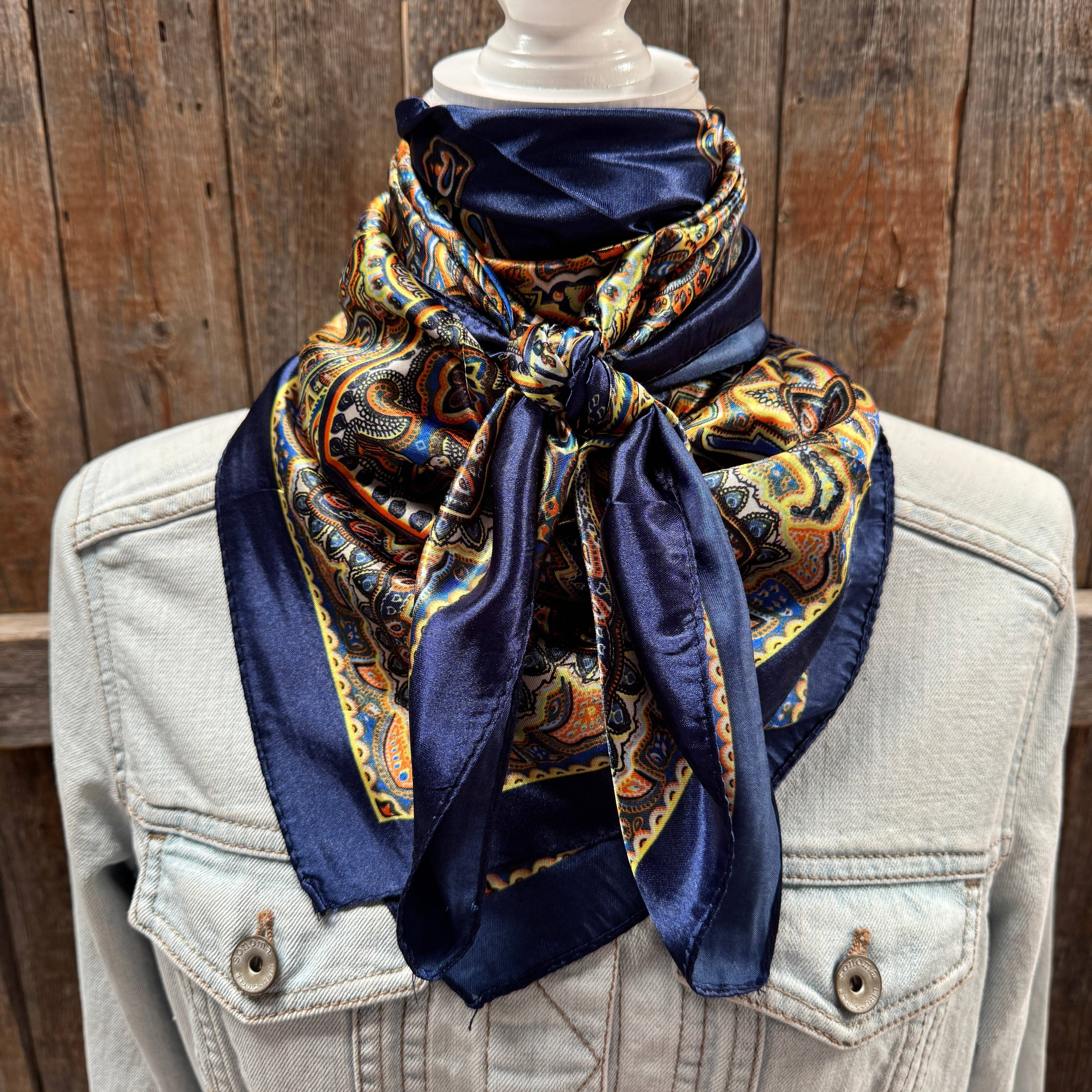 35X35" Blue and Orange Paisley Wild Rag / Scarf WR3449