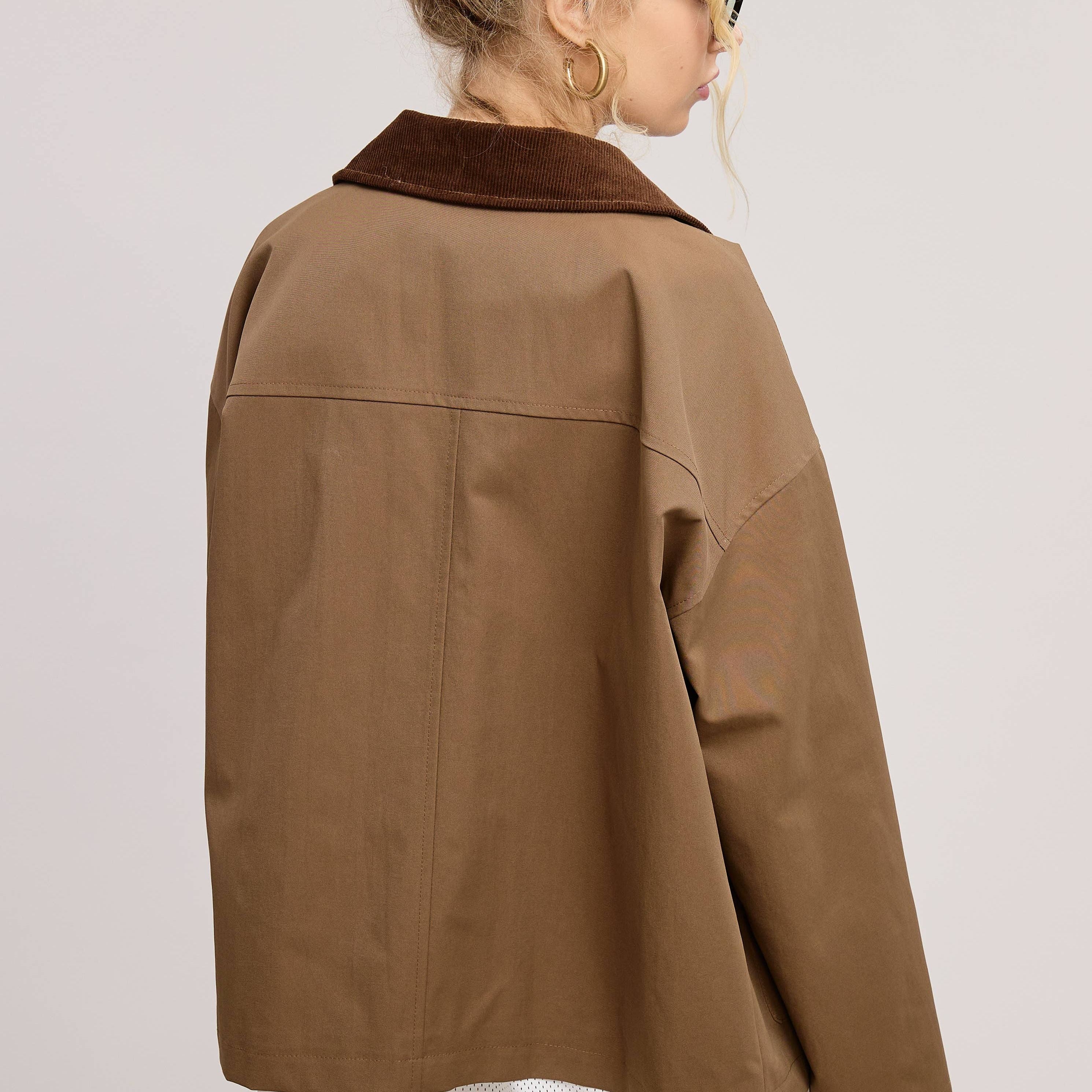 Barn Jacket with Corduroy Collar and Snap Pockets
