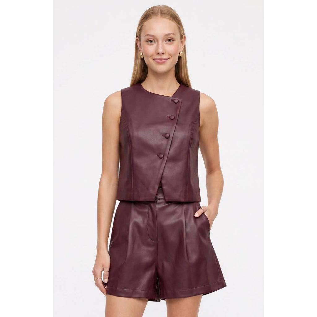 Asymmetrical Vegan Leather Cropped Vest