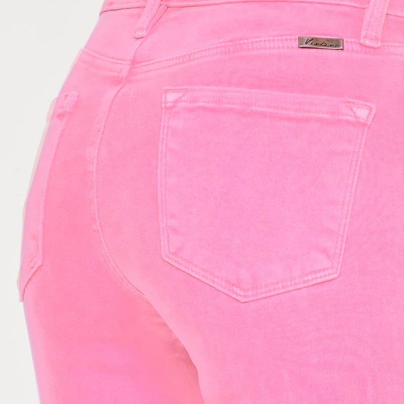 KANCAN- High Riser Kick Flare Neon Pink Stretch