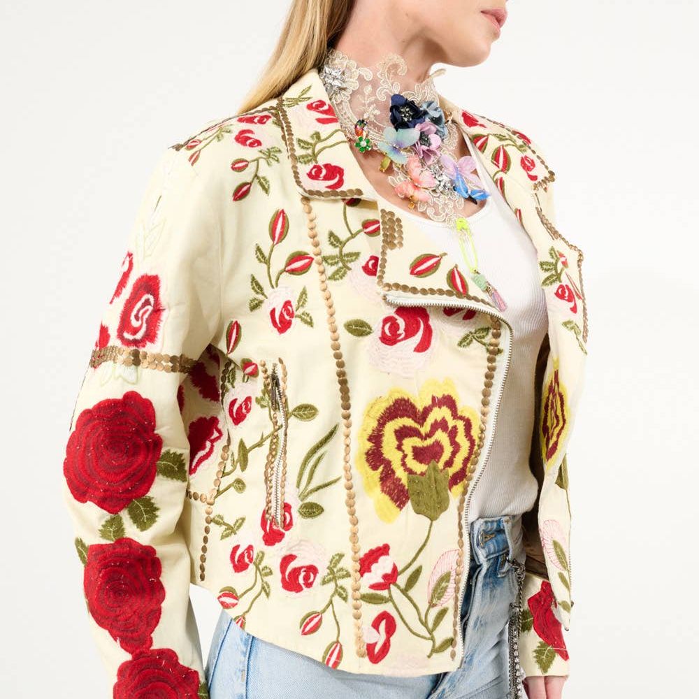 Carmen Embroidered Denim Motorcycle Jacket