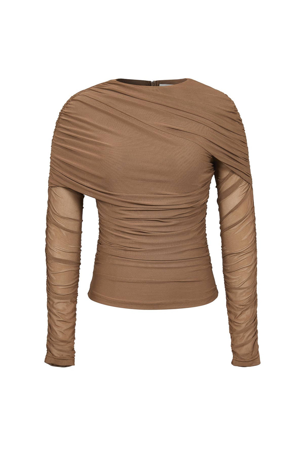 Noemie Power Mesh Double Layer Draped Long Sleeve Top