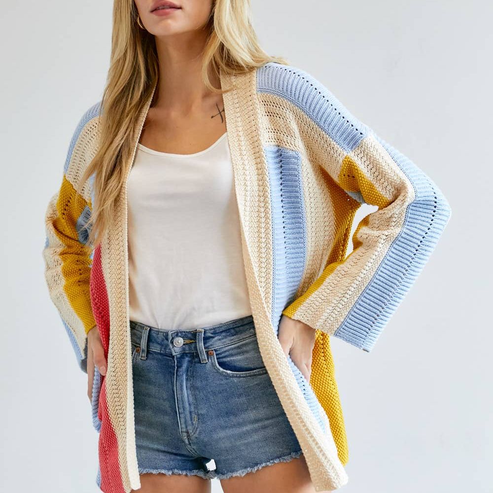 COLOR BLOCK LONG SLEEVE CARDIGAN