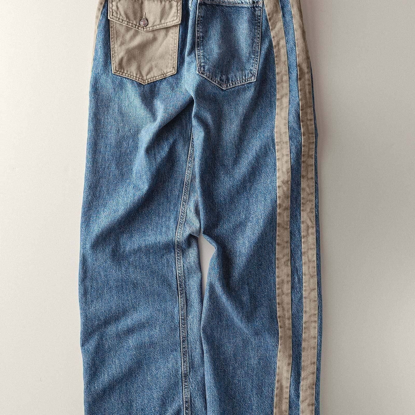 Wide-Leg Utility Stripe Denim Jeans