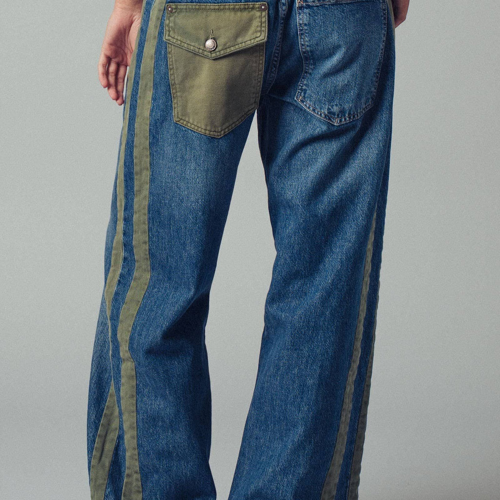 Wide-Leg Utility Stripe Denim Jeans