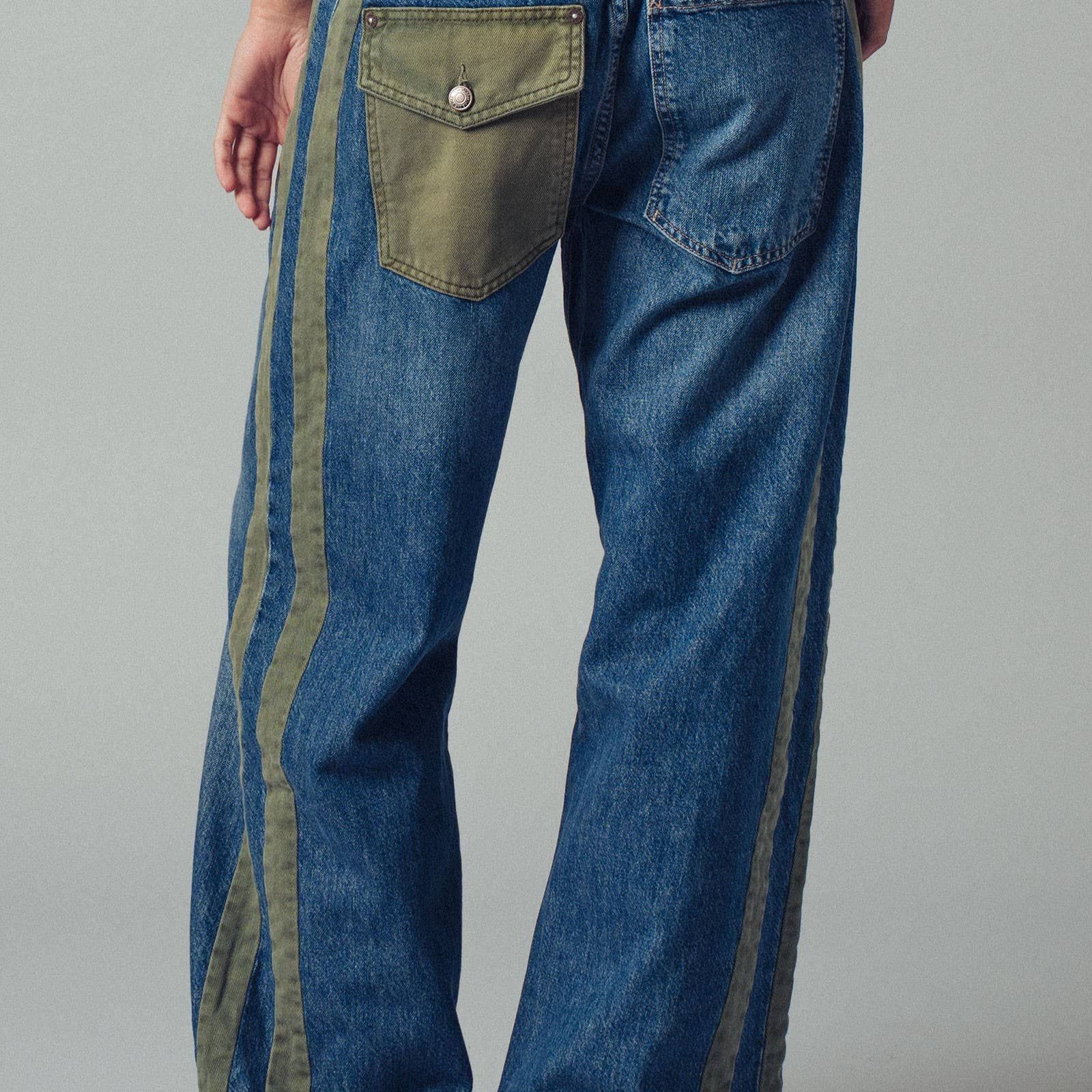 Wide-Leg Utility Stripe Denim Jeans