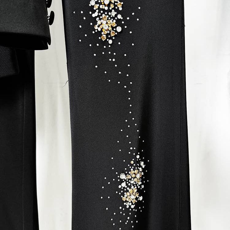 Beaded Diamond-Embellished Black Suit Set