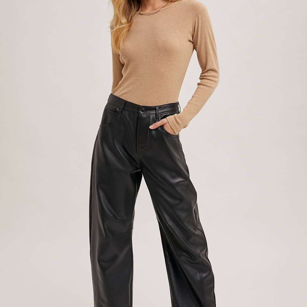 VEGAN LEATHER BARREL PANTS